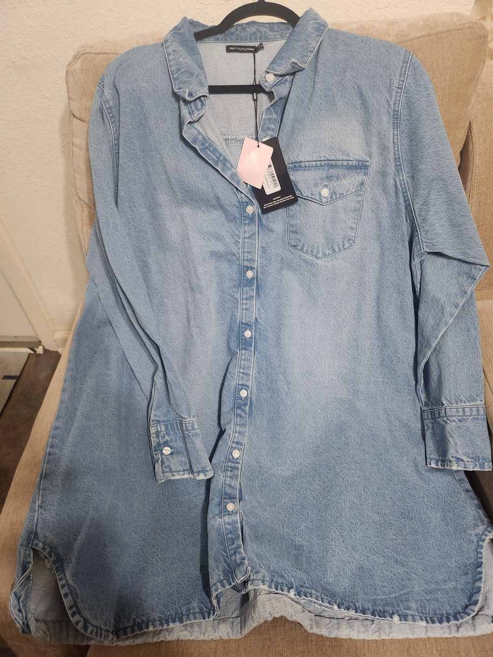Light Blue Denim Shirt Dress - Unbranded